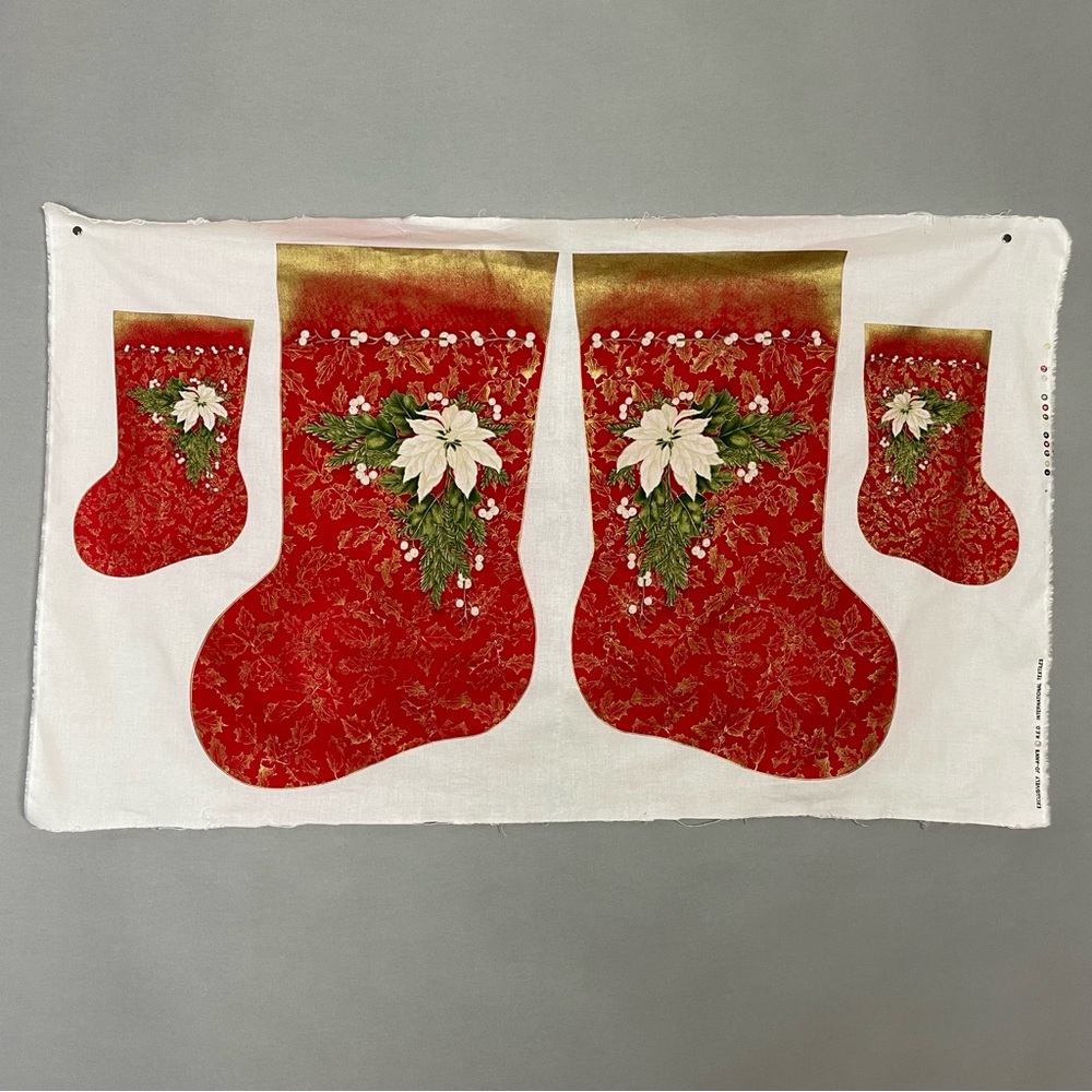 Vintage Cut and Sew Christmas Stockings Red Poinsettia Flower Gold Holly‎ #K28